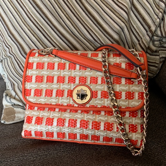 Authentic KATE SPADE Straw/Leather Flap turnlock crossbody/Shoulder bag - Picture 14 of 16